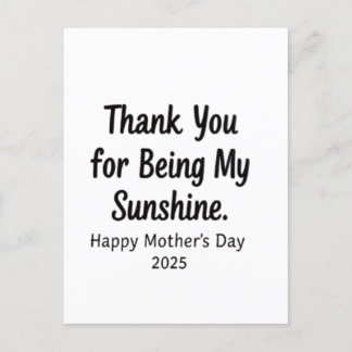 Thank You for Being My Sunshine Mom Gifts Holiday Postcard