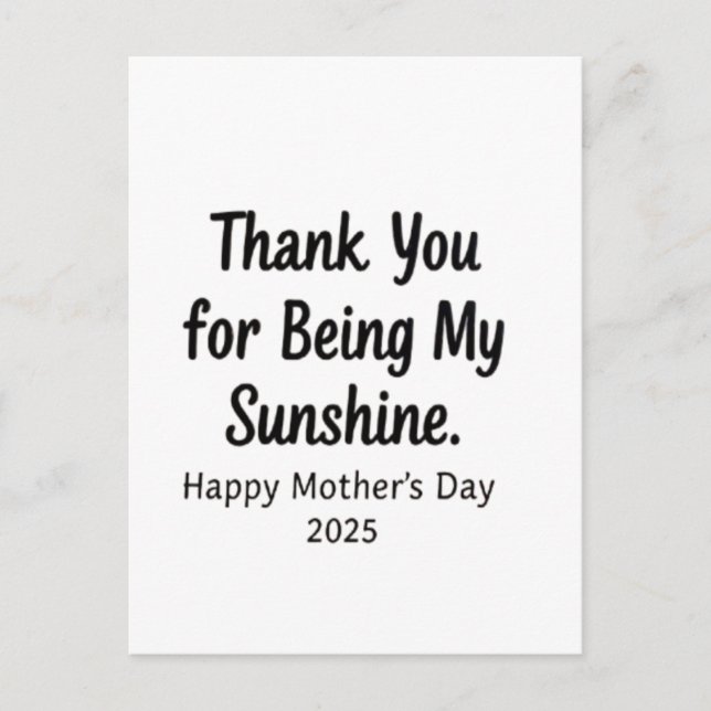 Thank You for Being My Sunshine Mom Gifts Holiday Postcard (Front)