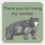 Thank You for Being My Teacher Artistic Black Bear Square Sticker