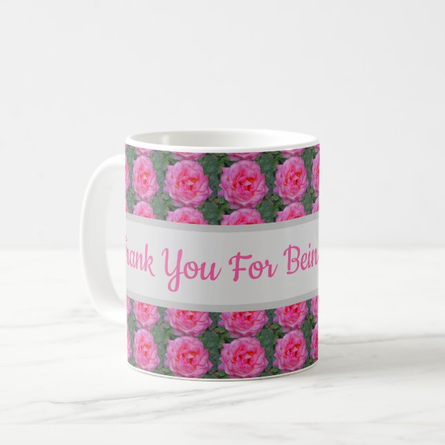 Thank You for Being My Teacher Pink Rose Pattern Coffee Mug (Front Left)