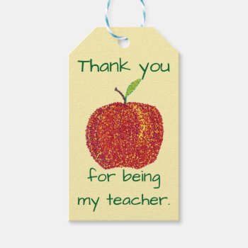 Thank You For Being My Teacher Pointillism Apple Gift Tags by Cherylsart at Zazzle