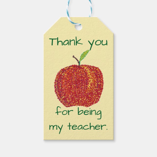 Thank you for being my teacher Pointillism Apple Gift Tags (Front)
