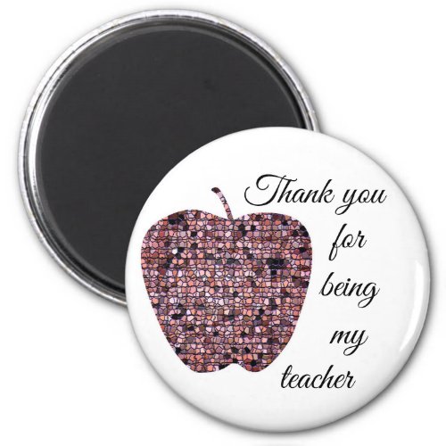 Thank You For Being My Teacher Red Mosaic Appple Magnet