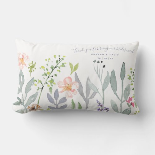 Thank you for being our bridesmaid delicate floral lumbar pillow