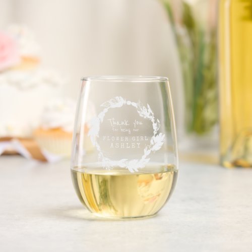 Thank you for being our flower girl feather stemless wine glass