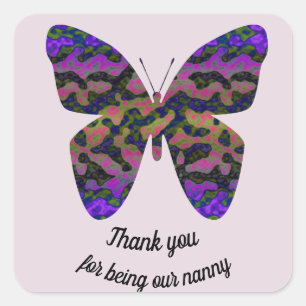 Thank You for Being Our Nanny Modern Butterfly Square Sticker