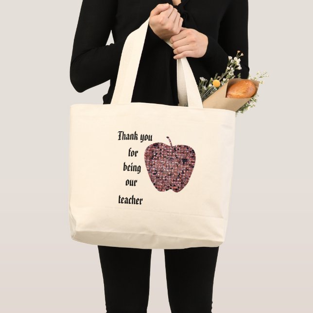 Thank You for being Our Teacher Red Mosaic Apple Large Tote Bag (Front (Product))