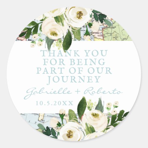 Thank You For Being Part of Our Journey Map Favor Classic Round Sticker