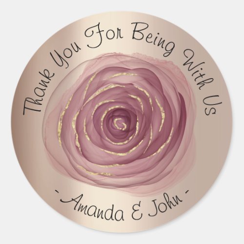 Thank You For Being With Us Name Blush Rose Gold  Classic Round Sticker