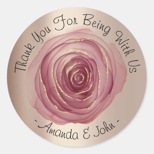 Thank You For Being With Us Name Blush RoseMarsala Classic Round Sticker