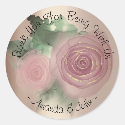 Thank You For Being With Us Name Marsala Green Classic Round Sticker