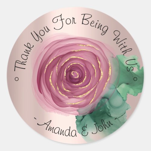 Thank You For Being With Us Name Marsala Rose Gold Classic Round Sticker