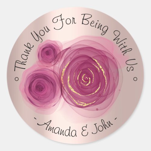Thank You For Being With Us Name Marsala Roses Classic Round Sticker