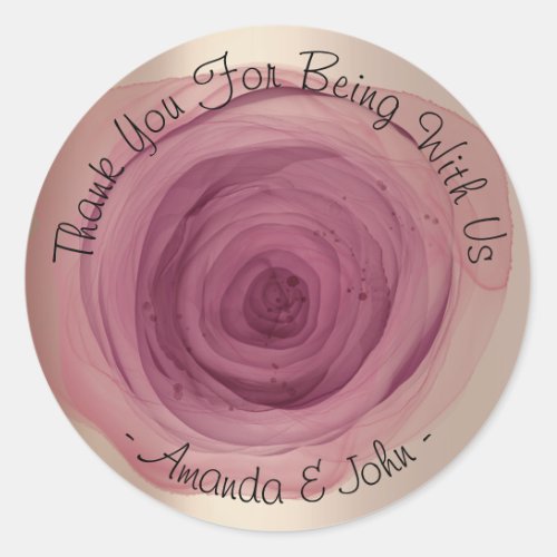 Thank You For Being With Us Name Pink Marsala  Classic Round Sticker