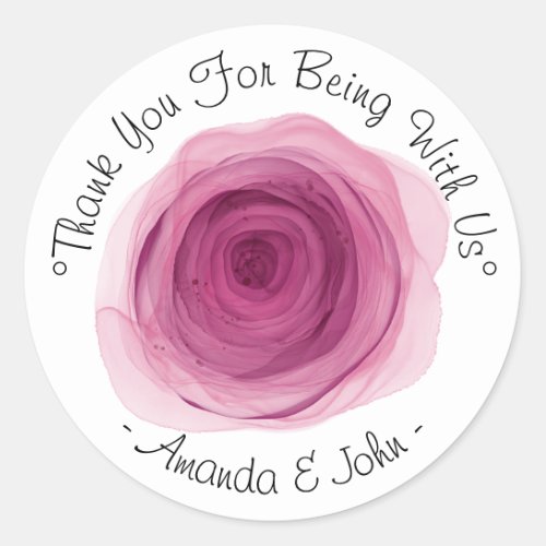 Thank You For Being With Us Name Pink Marsala Classic Round Sticker
