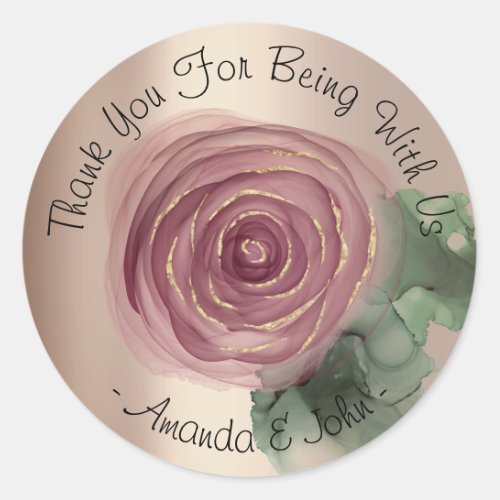 Thank You For Being With Us Name Rose Marsala Clas Classic Round Sticker