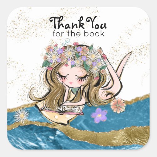   THANK YOU for BOOK _ Free Spirit Flower Child Square Sticker