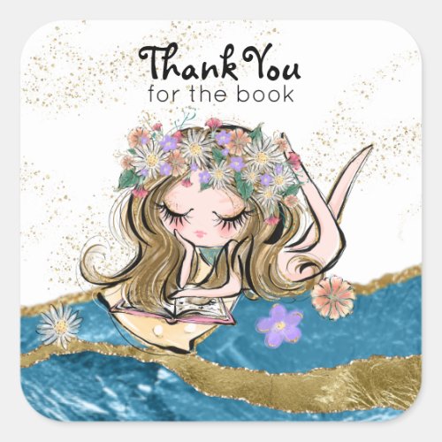 *~*  THANK YOU for BOOK - Free Spirit Flower Child Square Sticker