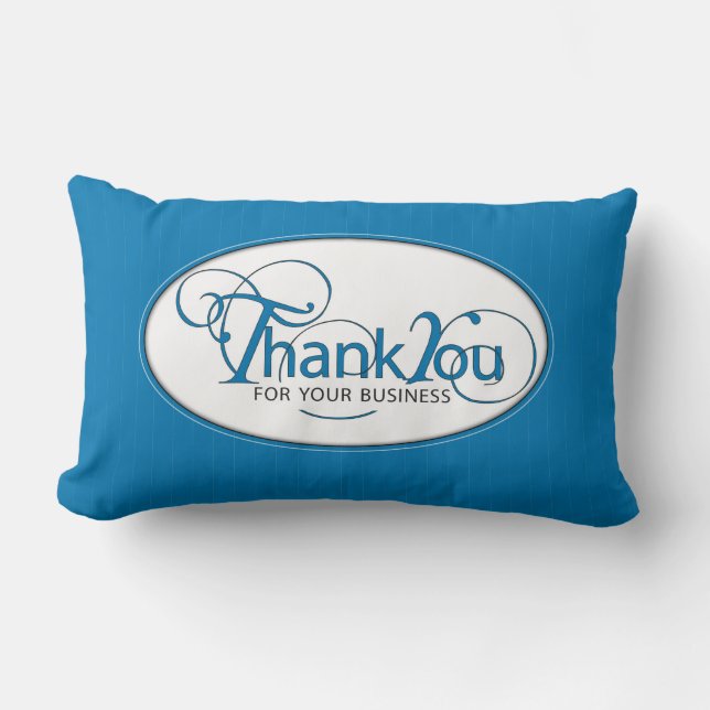 Thank You For Business, Blue Script Lumbar Pillow (Front)