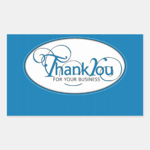 Thank You For Business, Blue Script Rectangular Sticker