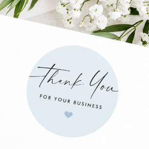 Thank you for business script heart dusty blue classic round sticker