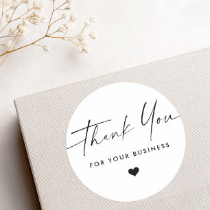 Thank you for business script heart white classic round sticker