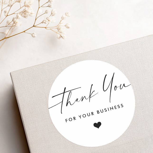 Thank you for business script heart white classic round sticker (Thank you for business script heart white classic round sticker)