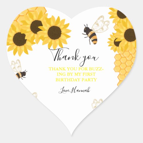 Thank you for Buzz _ing by my first bee day Heart Sticker