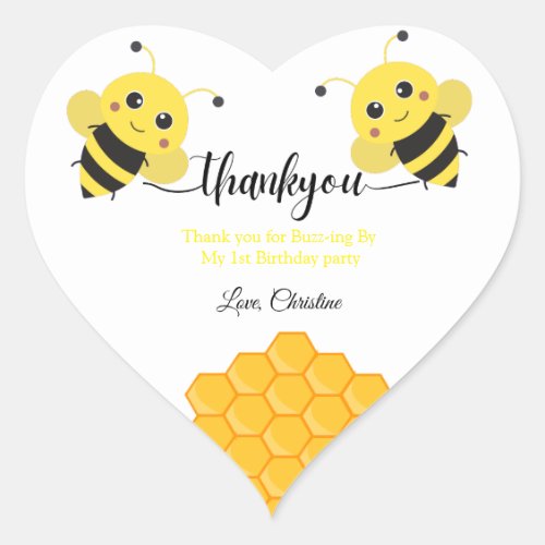Thank you for Buzz _ing by my first bee day Heart Sticker
