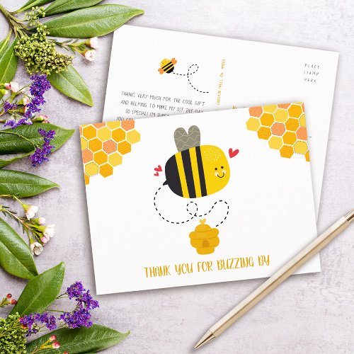 Thank You for Buzzing By Cute Sweet Bee Birthday  Postcard