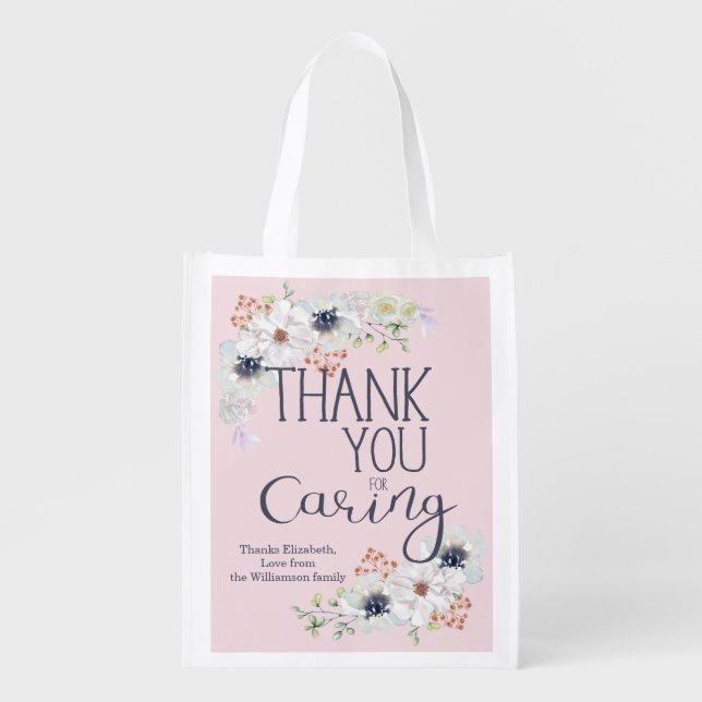 Thank You For Caring Floral Appreciation Grocery Bag (Front)