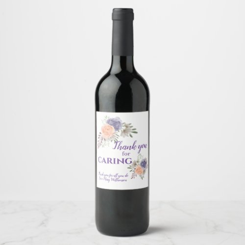 Thank You For Caring Floral Peony Wine Label
