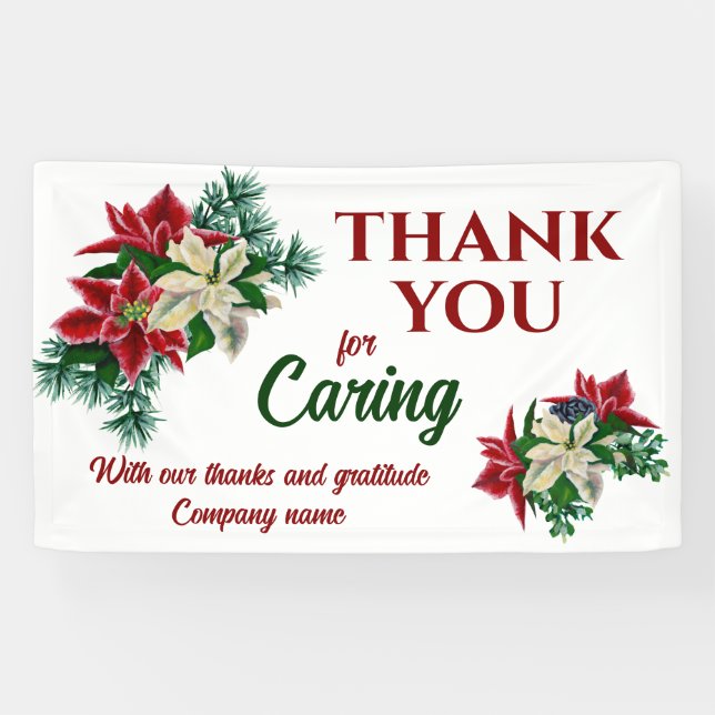 Thank You for Caring Floral Poinsettia Flower Banner (Horizontal)