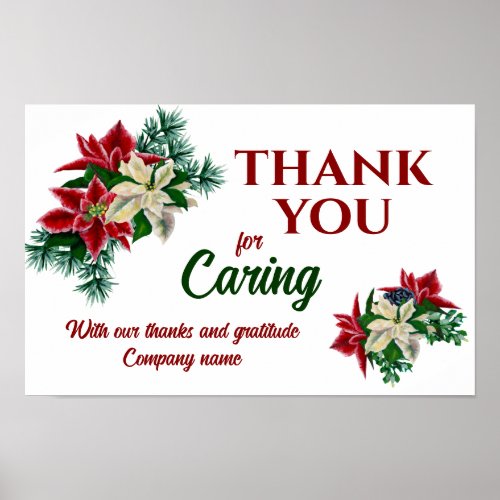 Thank You for Caring Floral Poinsettia Flower Poster