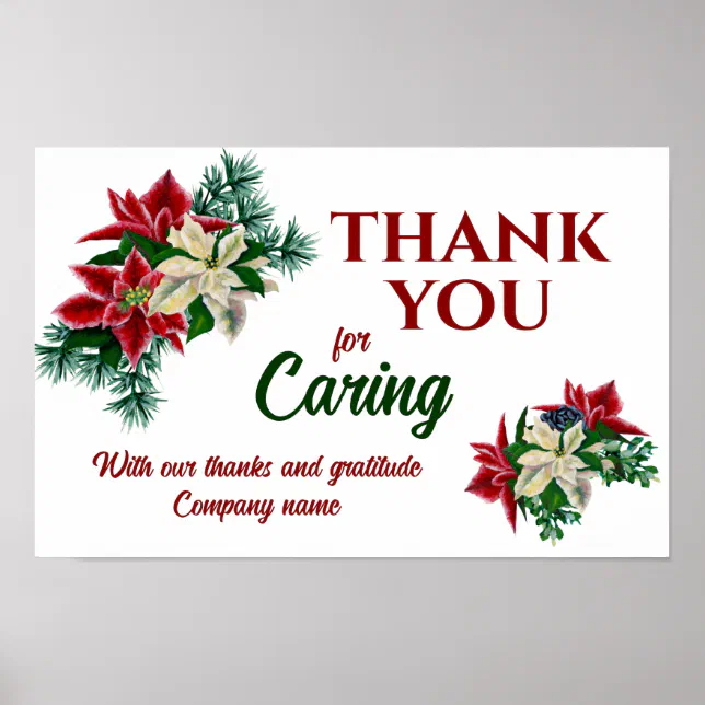 Thank You For Caring Floral Poinsettia Flower Poster 