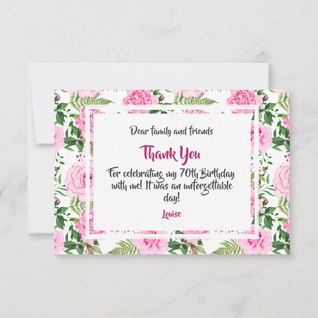 Thank You For Celebrating 70th Birthday Pink Roses (Front)
