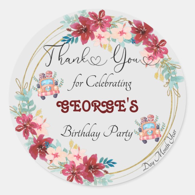 Thank You For Celebrating Birthday Party Classic Round Sticker (Front)