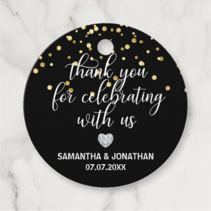 THANK YOU for Celebrating BLACK Gold Wedding Favor Tags