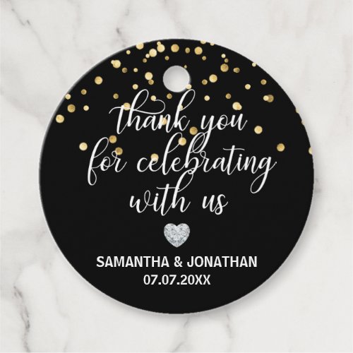 THANK YOU for Celebrating BLACK Gold Wedding Favor Tags