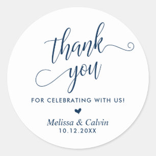 Thank you for celebrating, Navy Blue, Wedding Classic Round Sticker