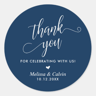 Thank you for celebrating, Navy Blue, Wedding Classic Round Sticker