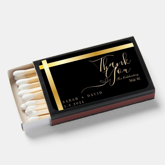 Thank you for celebrating with us black wedding matchboxes (Front Open)