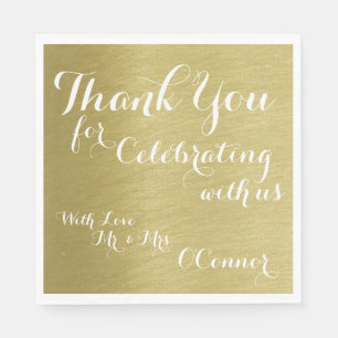 thank you for celebrating with us, faux gold paper napkins