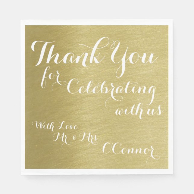 thank you for celebrating with us, faux gold paper napkins (Front)