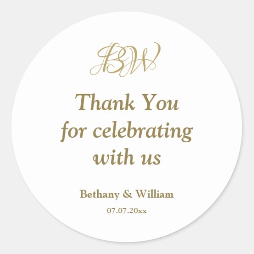 Thank You for celebrating with us Gold Monogram Classic Round Sticker