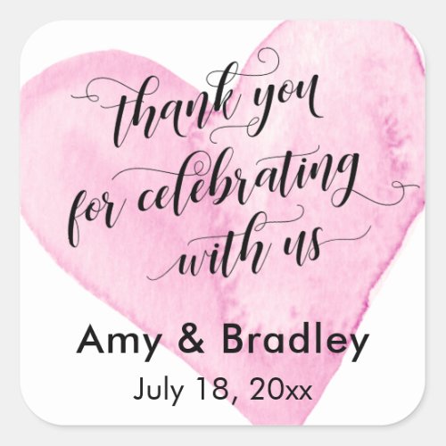 Thank You for Celebrating With Us Pink Heart Square Sticker