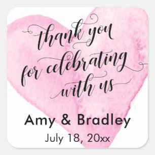 Thank You for Celebrating With Us Pink Heart Square Sticker
