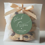Thank you for celebrating with us Wedding Sticker<br><div class="desc">Modern Wedding minimalist "Thank You for celebrating with us" Cookies and Gifts Round Sticker,  in romantic script,  little heart,  with bride and groom signature and wedding date,  sage green theme wedding favors label.</div>