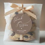 Thank you for celebrating with us Wedding Sticker<br><div class="desc">Modern Wedding minimalist "Thank You for celebrating with us" Cookies and Gifts Round Sticker,  in romantic script,  little heart,  with bride and groom signature and wedding date,  charcoal grey theme wedding favors label.</div>