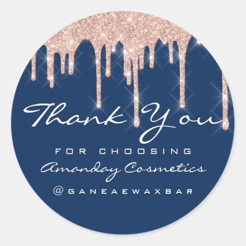 Thank You For Choosing Instagra Rose Drips Navy Classic Round Sticker